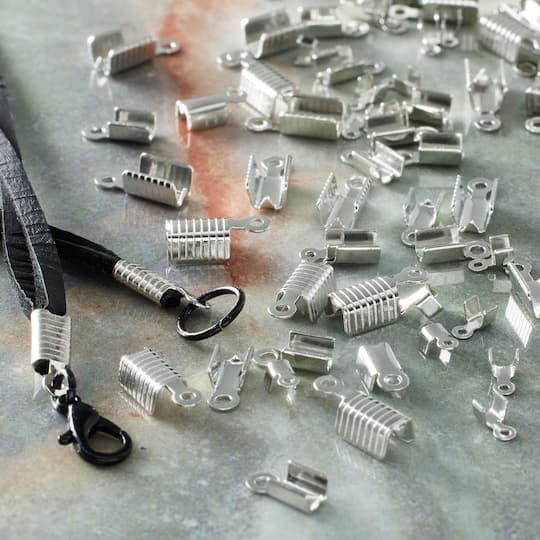 Silver Grooved Crimp Cord End Cap Mix by Bead Landing®